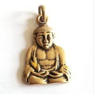 Buddha pendant charm gold tone Buddhist sitting